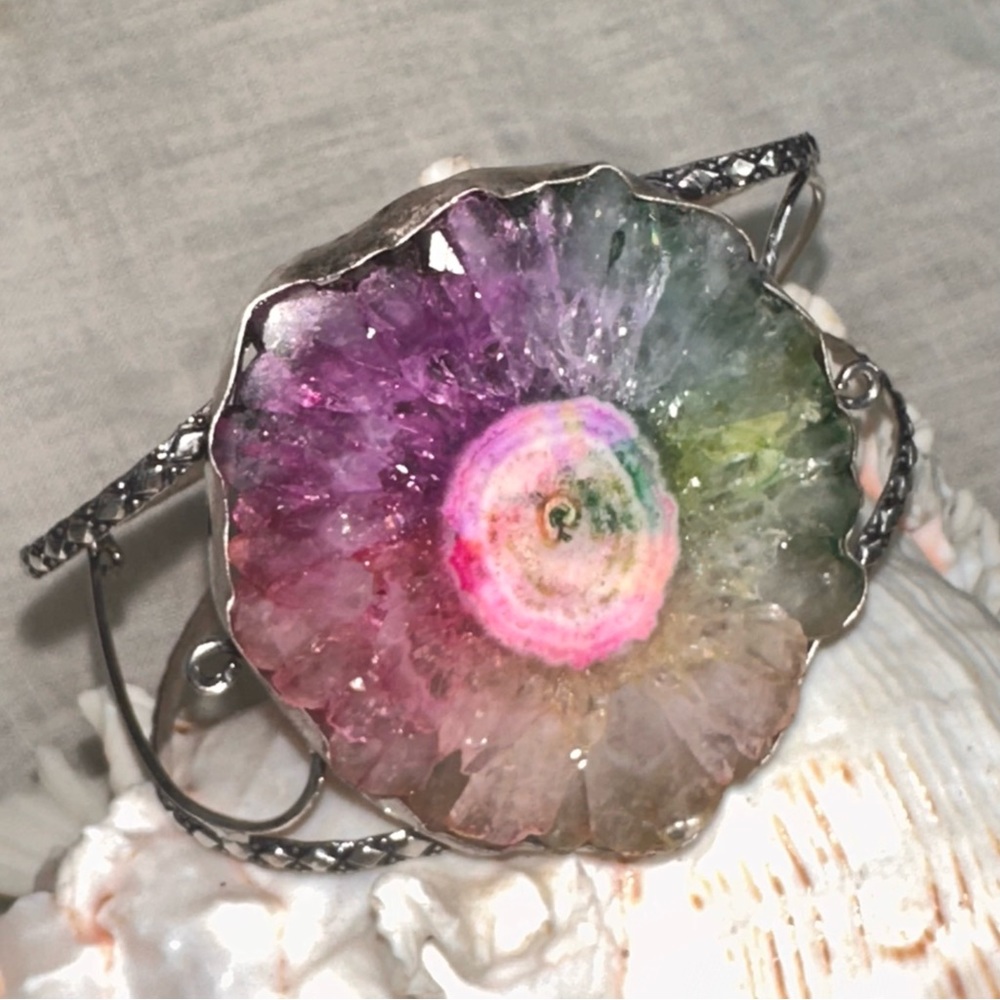 Sale * Rainbow Solar Druzy multi-color statement cuff
